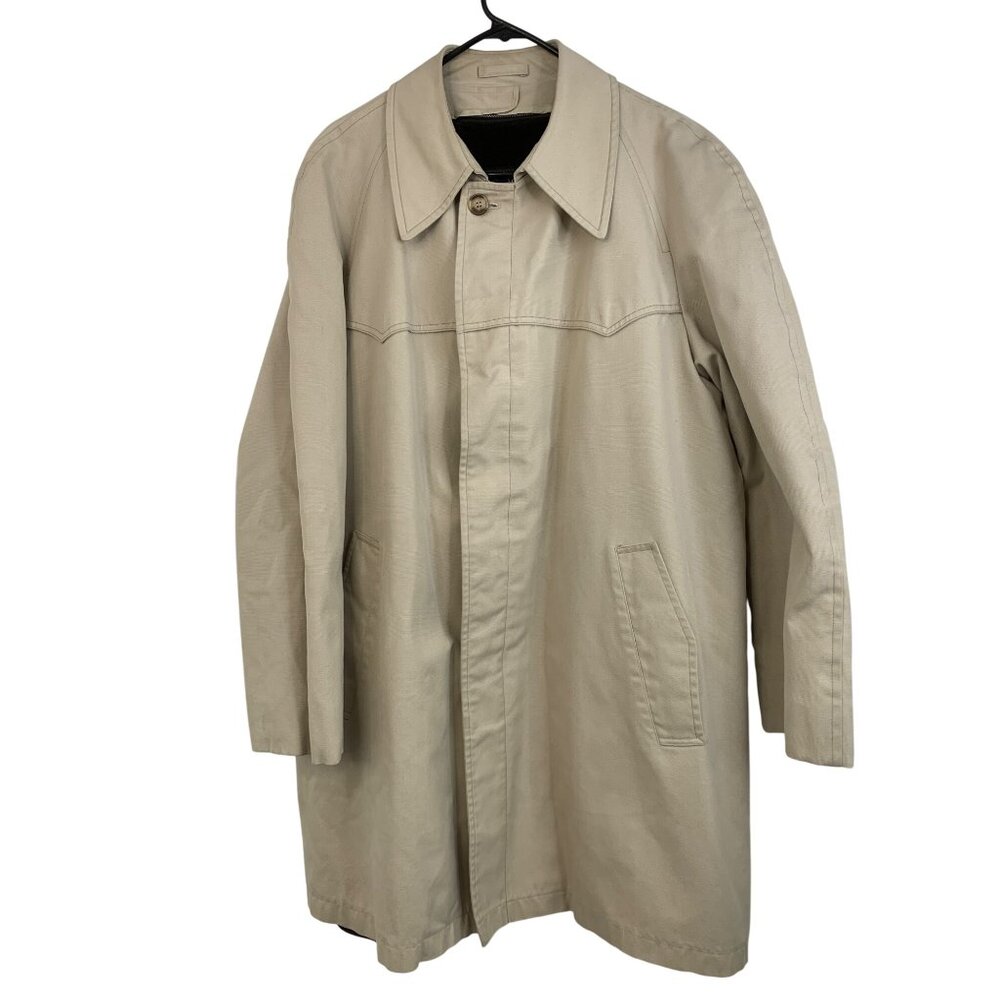 VTG London Fog Mens 44L Beige Zip Away Over Coat 44L Canvas Plush Lined 8049